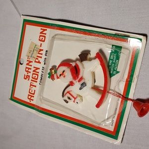 Vintage Santa Clause Action Pin-On In Original Package Christmas  Pin